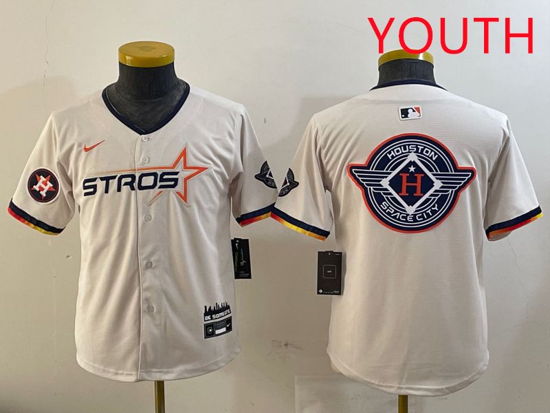 Youth Houston Astros Blank Cream three generations Joint Name 2025 Nike MLB Jersey style 41427
